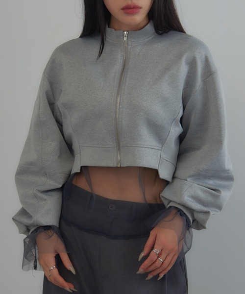 MAGASIN DE MODE Onjna（マガジンデモードオンジェナ ）の「【MAGASIN DE MODE Onjna】Balloon sleeve short zip jacket / バルーンスリーブ ショートジップジャケット trc（その他アウター・レディース・ブラック/オフホワイト/グレー・FREE）」の12枚目の写真