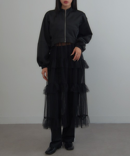 MAGASIN DE MODE Onjna（マガジンデモードオンジェナ ）の「【MAGASIN DE MODE Onjna】Balloon sleeve short zip jacket / バルーンスリーブ ショートジップジャケット trc（その他アウター・レディース・ブラック/オフホワイト/グレー・FREE）」の9枚目の写真