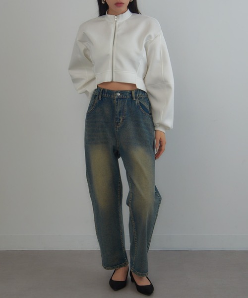 MAGASIN DE MODE Onjna（マガジンデモードオンジェナ ）の「【MAGASIN DE MODE Onjna】Balloon sleeve short zip jacket / バルーンスリーブ ショートジップジャケット trc（その他アウター・レディース・ブラック/オフホワイト/グレー・FREE）」の4枚目の写真