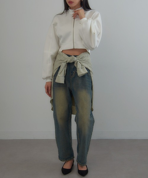 MAGASIN DE MODE Onjna（マガジンデモードオンジェナ ）の「【MAGASIN DE MODE Onjna】Balloon sleeve short zip jacket / バルーンスリーブ ショートジップジャケット trc（その他アウター・レディース・ブラック/オフホワイト/グレー・FREE）」の20枚目の写真