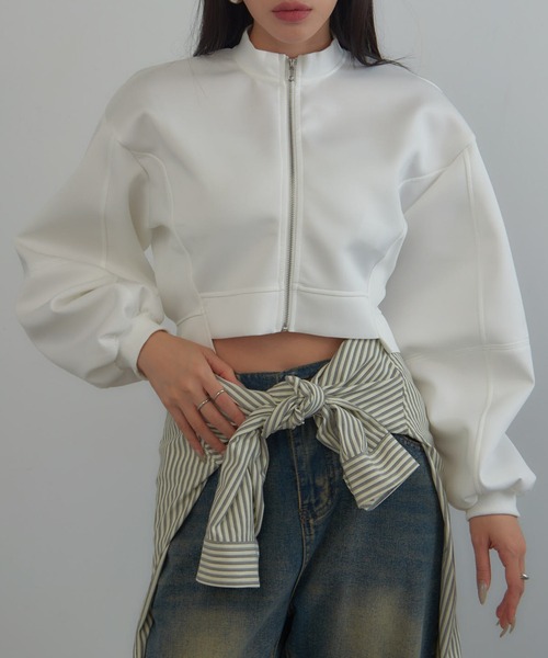MAGASIN DE MODE Onjna（マガジンデモードオンジェナ ）の「【MAGASIN DE MODE Onjna】Balloon sleeve short zip jacket / バルーンスリーブ ショートジップジャケット trc（その他アウター・レディース・ブラック/オフホワイト/グレー・FREE）」の15枚目の写真
