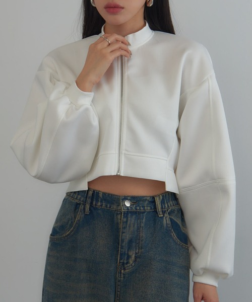 MAGASIN DE MODE Onjna（マガジンデモードオンジェナ ）の「【MAGASIN DE MODE Onjna】Balloon sleeve short zip jacket / バルーンスリーブ ショートジップジャケット trc（その他アウター・レディース・ブラック/オフホワイト/グレー・FREE）」の16枚目の写真