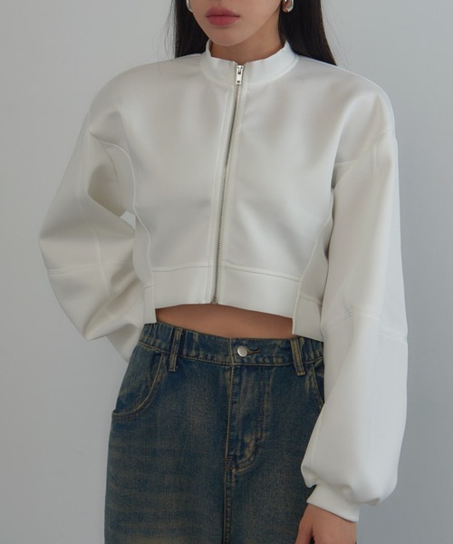 MAGASIN DE MODE Onjna（マガジンデモードオンジェナ ）の「【MAGASIN DE MODE Onjna】Balloon sleeve short zip jacket / バルーンスリーブ ショートジップジャケット trc（その他アウター・レディース・ブラック/オフホワイト/グレー・FREE）」の17枚目の写真
