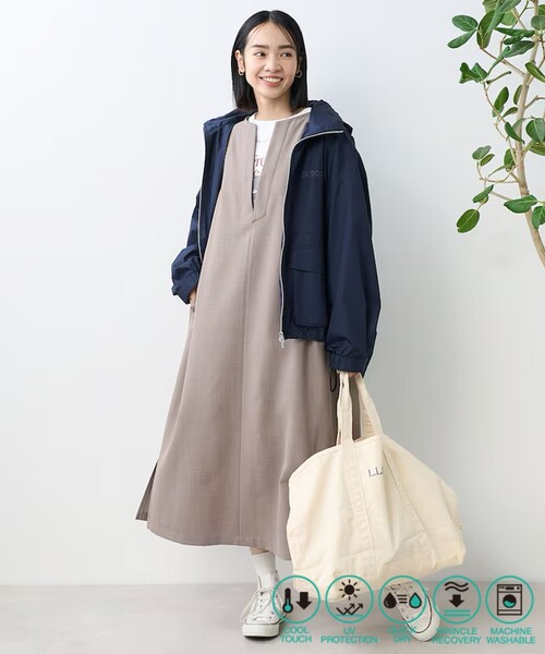 FREAK'S STORE(フリークスストア)の「接触冷感/UV リネンタッチ スキッパーワンピース/ リネンタッチ Vネックワンピース(ワンピース・レディース・グレー/ブラック/ベージュ・フリ-)」の3枚目の写真