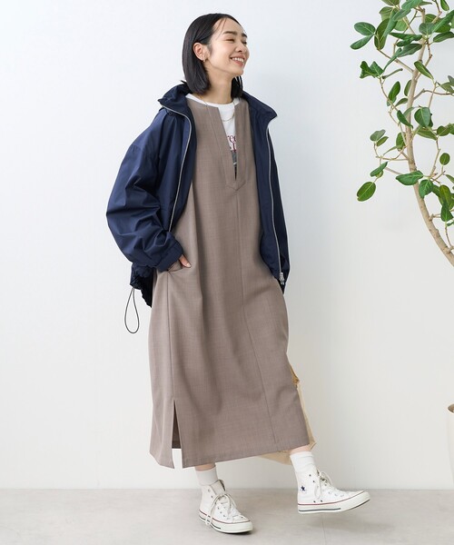 FREAK'S STORE(フリークスストア)の「接触冷感/UV リネンタッチ スキッパーワンピース/ リネンタッチ Vネックワンピース(ワンピース・レディース・グレー/ブラック/ベージュ・フリ-)」の7枚目の写真