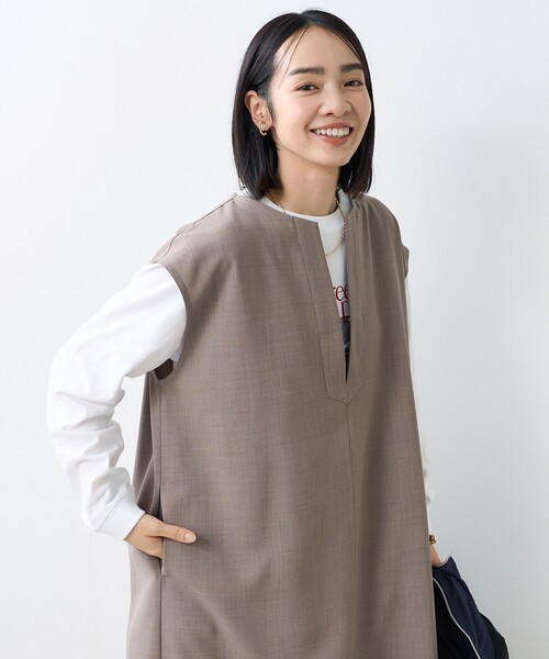 FREAK'S STORE(フリークスストア)の「接触冷感/UV リネンタッチ スキッパーワンピース/ リネンタッチ Vネックワンピース(ワンピース・レディース・グレー/ブラック/ベージュ・フリ-)」の12枚目の写真