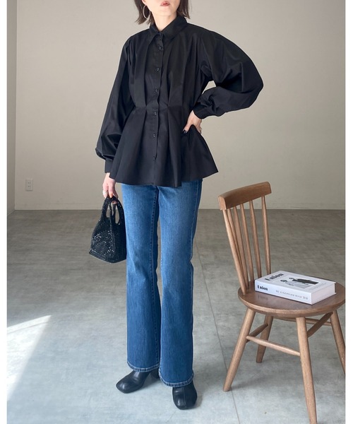 レディース シャツ トップス ペプラムシャツ ブラウス 襟付き 長袖 フレア She's Closet ブラウス シャツ 長袖フレアペプラム襟付き