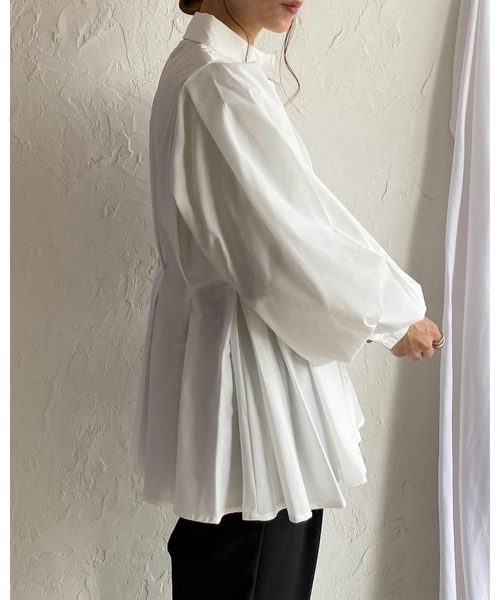 She's Closet(シーズクローゼット)の「長袖 フレア ペプラム 襟付き ウエストタックシャツ ブラウス(シャツ/ブラウス・レディース・ブラック/オフホワイト/ブルー・FREE)」の8枚目の写真