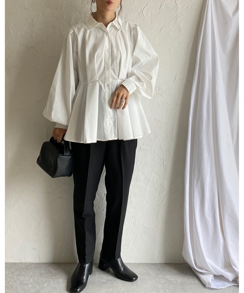 She's Closet(シーズクローゼット)の「長袖 フレア ペプラム 襟付き ウエストタックシャツ ブラウス(シャツ/ブラウス・レディース・ブラック/オフホワイト/ブルー・FREE)」の11枚目の写真