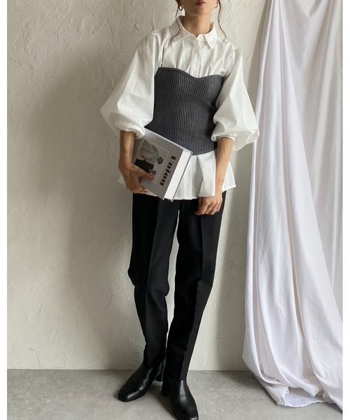 She's Closet(シーズクローゼット)の「長袖 フレア ペプラム 襟付き ウエストタックシャツ ブラウス(シャツ/ブラウス・レディース・ブラック/オフホワイト/ブルー・FREE)」の14枚目の写真