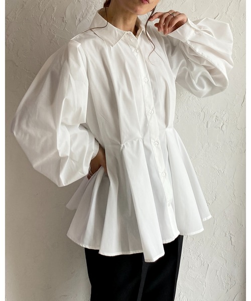 She's Closet(シーズクローゼット)の「長袖 フレア ペプラム 襟付き ウエストタックシャツ ブラウス(シャツ/ブラウス・レディース・ブラック/オフホワイト/ブルー・FREE)」の15枚目の写真