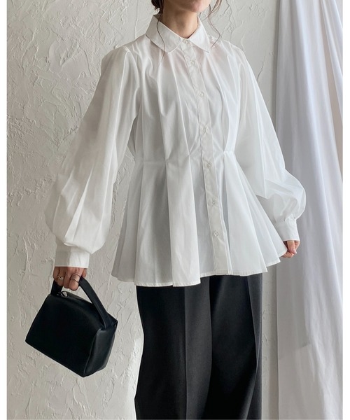 She's Closet(シーズクローゼット)の「長袖 フレア ペプラム 襟付き ウエストタックシャツ ブラウス(シャツ/ブラウス・レディース・ブラック/オフホワイト/ブルー・FREE)」の19枚目の写真