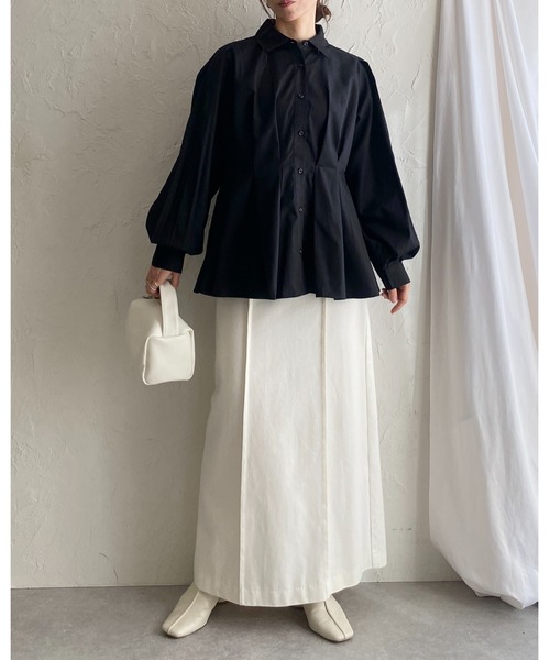 She's Closet(シーズクローゼット)の「長袖 フレア ペプラム 襟付き ウエストタックシャツ ブラウス(シャツ/ブラウス・レディース・ブラック/オフホワイト/ブルー・FREE)」の22枚目の写真