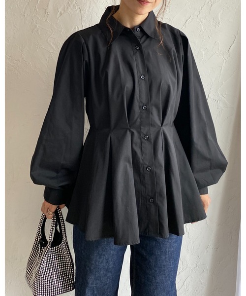 レディース シャツ トップス ペプラムシャツ ブラウス 襟付き 長袖 フレア She's Closet ブラウス シャツ 長袖フレアペプラム襟付き