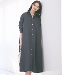 【23区】タグ付　23SS プレーンストレッチタフタ シャツ ワンピース　38 セール】【洗える】プレーンストレッチタフタ シャツ ワンピース