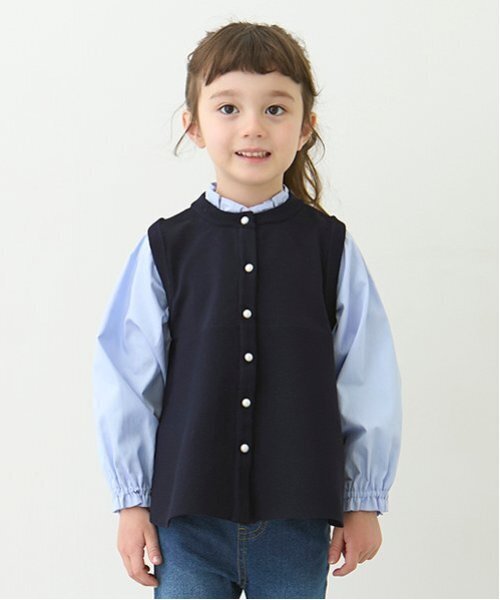 petit main(プティマイン)の「【リンク】フレアベストドッキングトップス(キッズ)(シャツ/ブラウス・キッズ・ネイビー/ライトベージュ・80cm/90cm/110cm/100cm/120cm/130cm)」の1枚目の写真