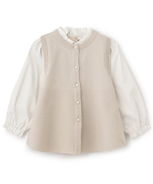 petit main(プティマイン)の「【リンク】フレアベストドッキングトップス(キッズ)(シャツ/ブラウス・キッズ・ネイビー/ライトベージュ・80cm/90cm/110cm/100cm/120cm/130cm)」の2枚目の写真