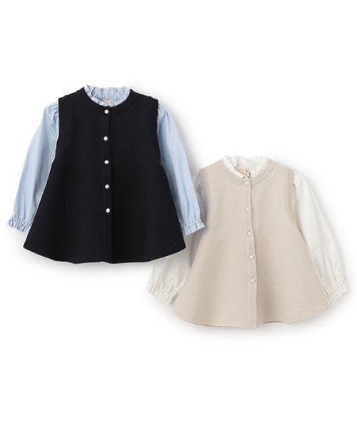 petit main(プティマイン)の「【リンク】フレアベストドッキングトップス(キッズ)(シャツ/ブラウス・キッズ・ネイビー/ライトベージュ・80cm/90cm/110cm/100cm/120cm/130cm)」の14枚目の写真