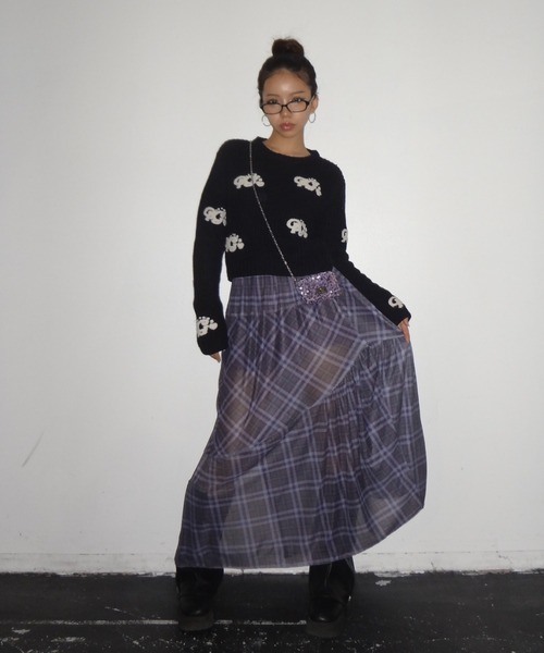 HTH（エイチティーエイチ）の「check long skirt（スカート・レディース・アクア/ふじ色系/ネイビー・フリー）」の7枚目の写真