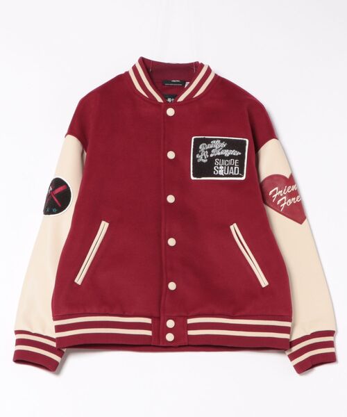 DC(ディーシー)の「【 DC 】 キャラスタジャン (ダークナイトジョーカー/モンスターガール) 25S1(スタジャン・レディース・チャコールグレー×ブラック/レッド・LARGE/XXX-LARGE)」の7枚目の写真