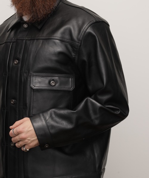 schott（ショット）の「Schott/ショット/SHEEP LEATHER 1st TRACKER JACKET/シープレザー Gジャン（ライダースジャケット・メンズ・ブラック・S/2XL/XL/M/L）」の7枚目の写真