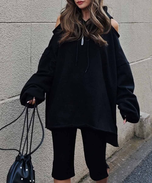 esutoreja（エストレジャ）の「オープンショルダーフーディ（Tシャツ/カットソー・レディース・ライトアッシュグレー/ブラウン/ブラック・FREE）」の2枚目の写真