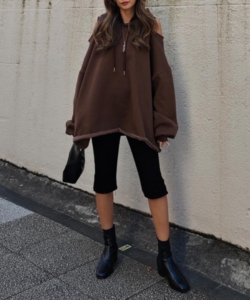 esutoreja（エストレジャ）の「オープンショルダーフーディ（Tシャツ/カットソー・レディース・ライトアッシュグレー/ブラウン/ブラック・FREE）」の8枚目の写真