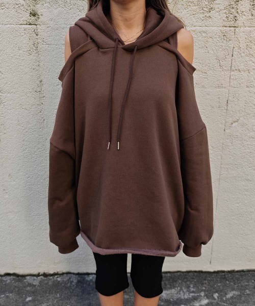 esutoreja（エストレジャ）の「オープンショルダーフーディ（Tシャツ/カットソー・レディース・ライトアッシュグレー/ブラウン/ブラック・FREE）」の10枚目の写真