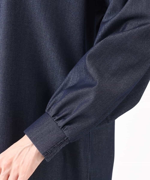 MK MICHEL  / エムケーミッシェルクラン ボウタイ付きデニムライクバンドカラーブラウス/洗える エムケー ミッシェルクラン MK MICHEL KLEIN ボウタイ付きデニム