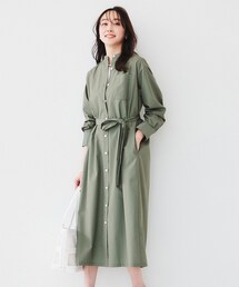 オリーブカラー　ワンピース Aラインで上品魅せ】新色追加、配色ステッチスキッパー