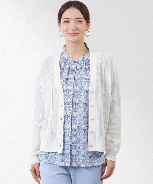 amaca(アマカ)の「ドライコットンコードVネックカーディガン(カーディガン/ボレロ・レディース・イエロー/オフホワイト・38)」の2枚目の写真