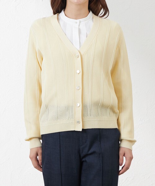 amaca(アマカ)の「ドライコットンコードVネックカーディガン(カーディガン/ボレロ・レディース・イエロー/オフホワイト・38)」の5枚目の写真