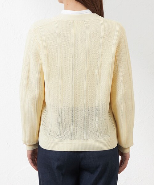 amaca(アマカ)の「ドライコットンコードVネックカーディガン(カーディガン/ボレロ・レディース・イエロー/オフホワイト・38)」の7枚目の写真