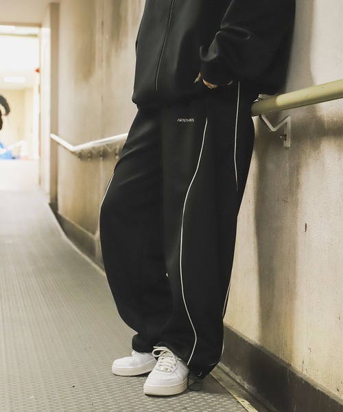 ZIP FIVE（ジップファイブ）の「【ZIP FIVE】 ドローコード内蔵 エステル ジャージ 変形 パイピング トラック スウェット パンツ（スウェットパンツ・メンズ・ブラック/ネイビー/チャコール・LARGE/X-LARGE/MEDIUM）」の2枚目の写真
