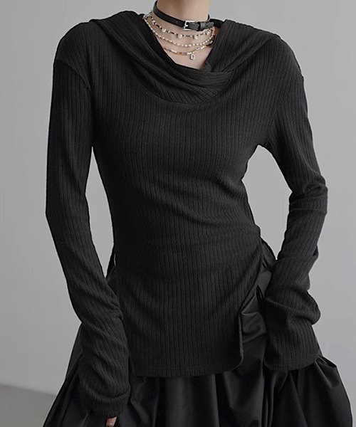 chuclla(チュクラ)の「【CHENTAITAI】ロングスリーブ フーディー CTW25s007(Tシャツ/カットソー・レディース・ブラック・M)」の1枚目の写真