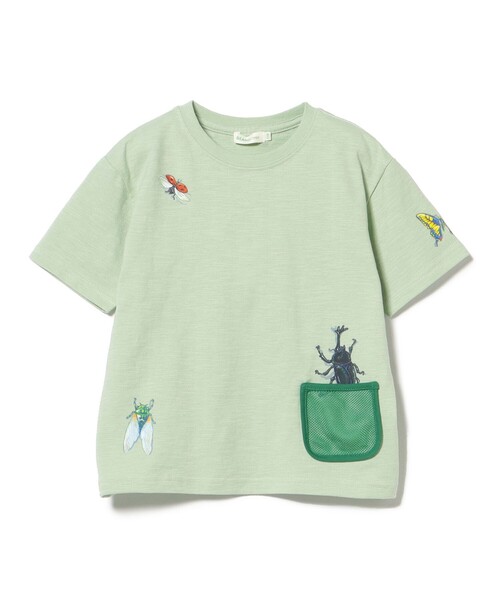 BEAMS mini（ビームスミニ）の「メッシュ ポケット 昆虫 Tシャツ 2025SS（90～130cm）（Tシャツ/カットソー・キッズ・オリーブ/ブルー系その他2/オフホワイト・100/110/120/130/90）」の2枚目の写真