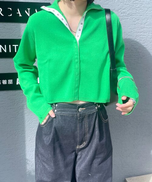 mline（エムライン）の「[mline]配色ハイネックニット（カーディガン/ボレロ・レディース・ブラック/オレンジ/グリーン/アイボリー・FREE）」の3枚目の写真
