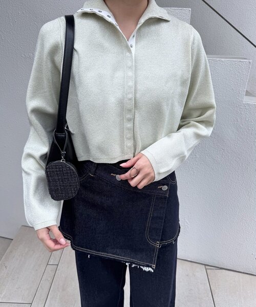 mline（エムライン）の「[mline]配色ハイネックニット（カーディガン/ボレロ・レディース・ブラック/オレンジ/グリーン/アイボリー・FREE）」の5枚目の写真