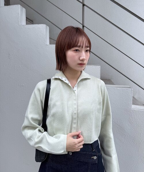 mline（エムライン）の「[mline]配色ハイネックニット（カーディガン/ボレロ・レディース・ブラック/オレンジ/グリーン/アイボリー・FREE）」の8枚目の写真