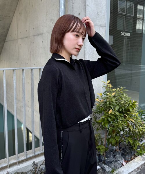 mline（エムライン）の「[mline]配色ハイネックニット（カーディガン/ボレロ・レディース・ブラック/オレンジ/グリーン/アイボリー・FREE）」の14枚目の写真