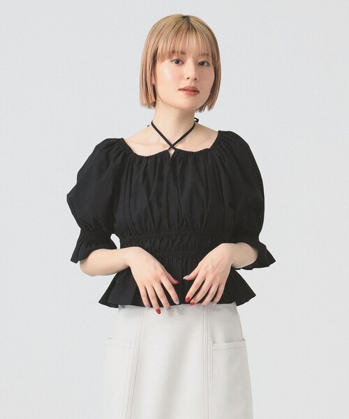 Ray BEAMS（レイビームス）の「ギャザー ホルターネック パフスリーブ ブラウス [洗える]（シャツ/ブラウス・レディース・クリーム/ブラック/レッド・ONE SIZE）」の6枚目の写真