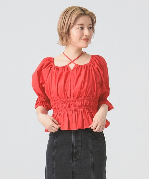 Ray BEAMS（レイビームス）の「ギャザー ホルターネック パフスリーブ ブラウス [洗える]（シャツ/ブラウス・レディース・クリーム/ブラック/レッド・ONE SIZE）」の11枚目の写真