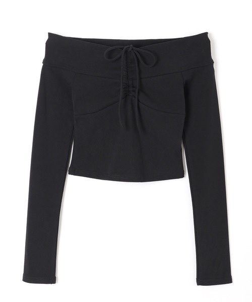 offshoulder shirring ribbon tops/オフショルダーシャーリングリボン