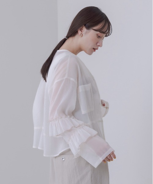 フリルスリーブクロップド シアーブラウス Eimee Law│Eimee Law