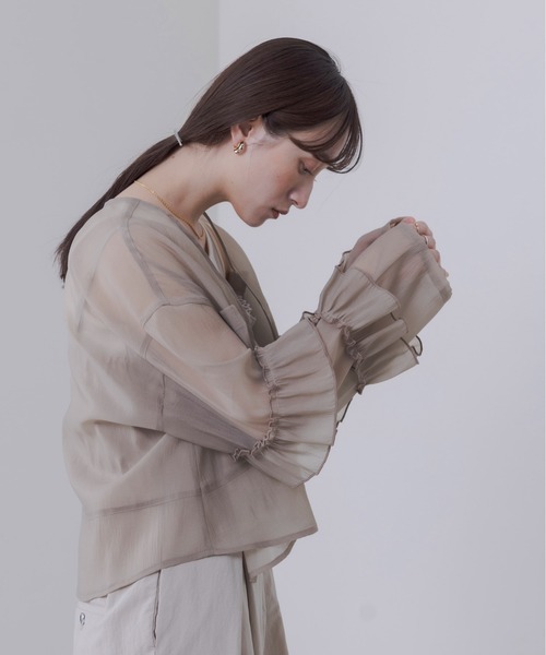 フリルスリーブクロップド シアーブラウス Eimee Law│Eimee Law