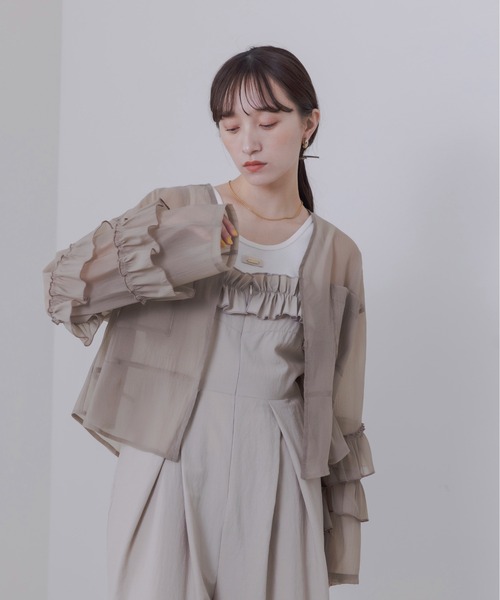 新品　今季　エイミーロウ　ジェナ　フリルスリーブクロップド シアーブラウス　黒 フリルスリーブクロップド シアーブラウス Eimee Law│Eimee Law