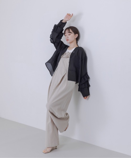 新品　今季　エイミーロウ　ジェナ　フリルスリーブクロップド シアーブラウス フリルスリーブクロップド シアーブラウス Eimee Law│Eimee Law