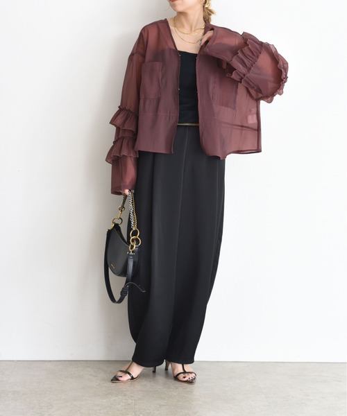 新品　今季　エイミーロウ　ジェナ　フリルスリーブクロップド シアーブラウス フリルスリーブクロップド シアーブラウス Eimee Law│Eimee Law