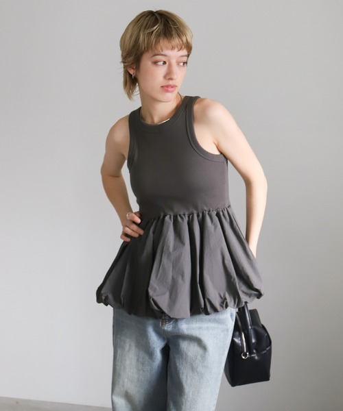 select MOCA（セレクトモカ）の「【洗える】カップ付きバルーンタンク（タンクトップ・レディース・チャコールグレー/オフホワイト/ブラック・FREE）」の12枚目の写真