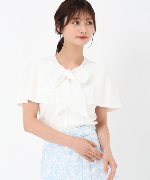 MISCH MASCH(ミッシュマッシュ)の「ボウタイケープ袖ニット(ニット/セーター・レディース・ブルー/ホワイト/イエロー・フリ-)」の17枚目の写真